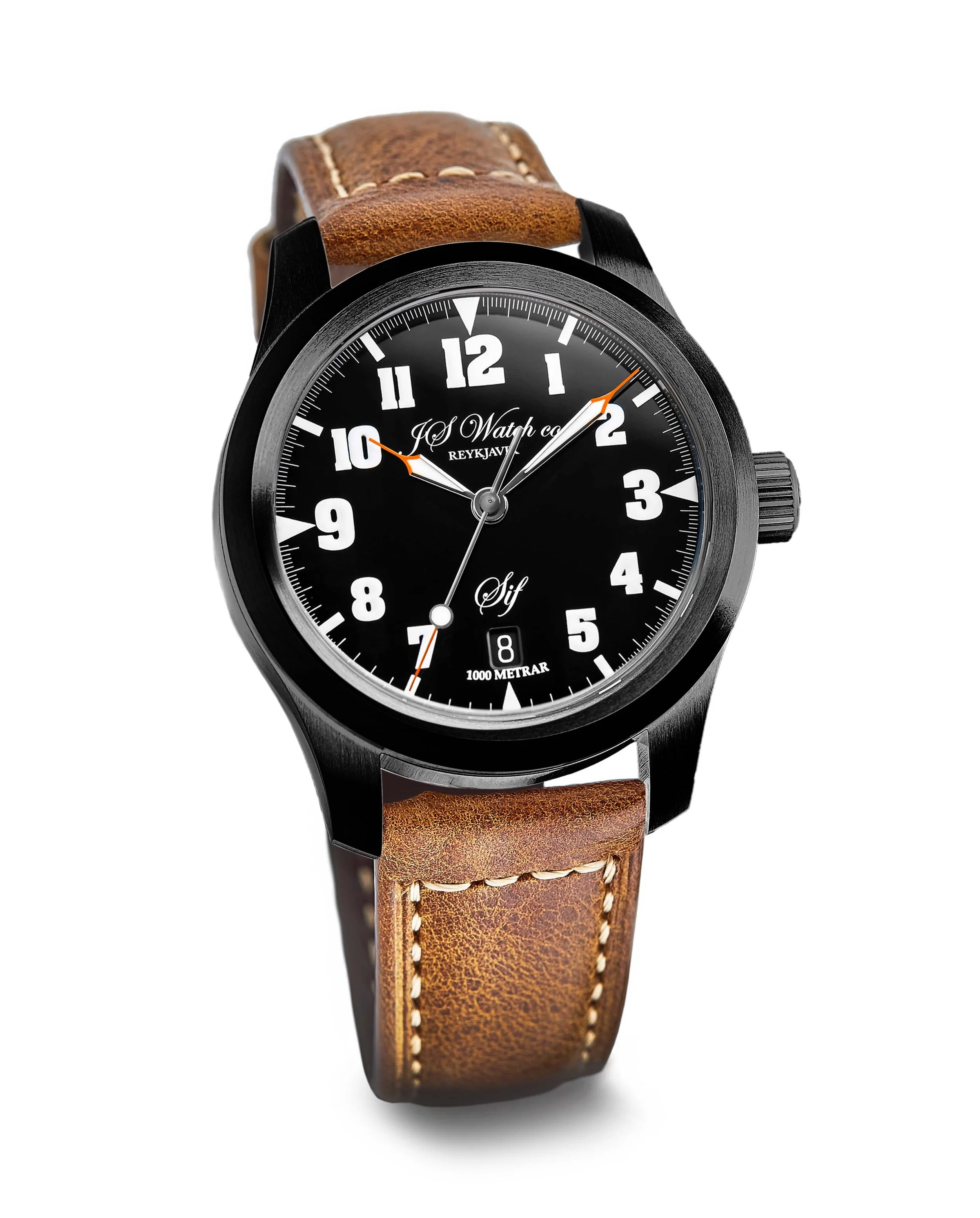 JS Watch Company Reykjavik — Sif NART Orange Hands Black Case